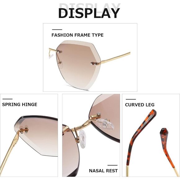 Oversized Rimless Sunglasses Women UV400 Diamond Lens Fashion Accessory